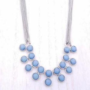 Kenneth Cole Silver Tone Moonstone Eclipse Double Row Round Blue Stone Necklace